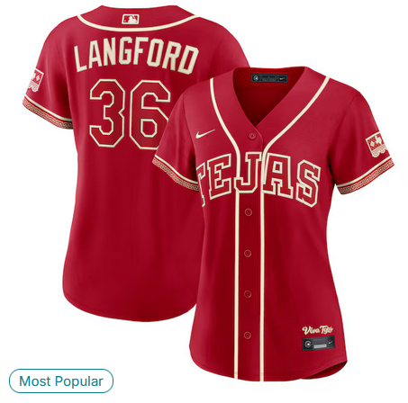 women Texas Rangers #36 Langford red Nike 2026 MLB City Connect Jersey->women mlb jersey->Women Jersey